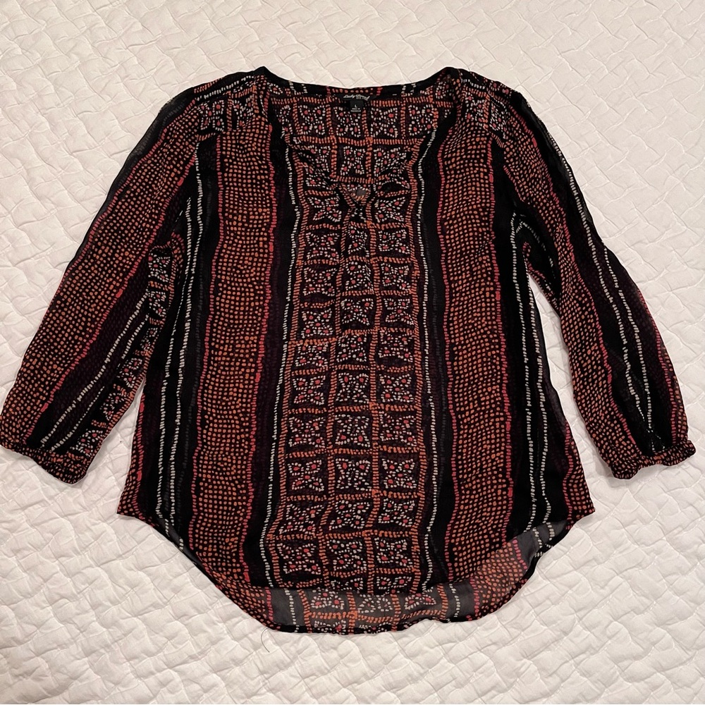 Lucky Brand Orange and Black Sheer Blouse